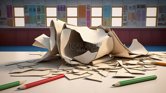 纸张撕背景图片_3D 撕纸景观上的学校
