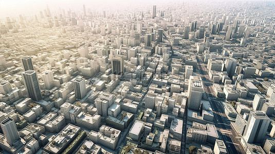 3D 渲染鸟瞰图中的城市景观背景