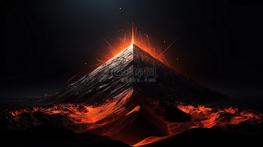 爆炸几何背景背景图片_抽象科幻火山景观 3d 渲染具有黑色三角形背景和由各种三角形大小组成的黑社会光