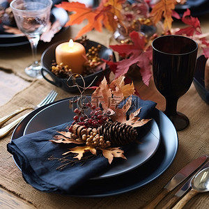 秋季餐桌装饰红叶