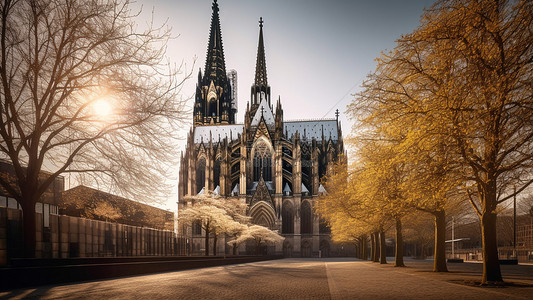 准备秋游的的画画背景图片_科隆大教堂秋天风景背景