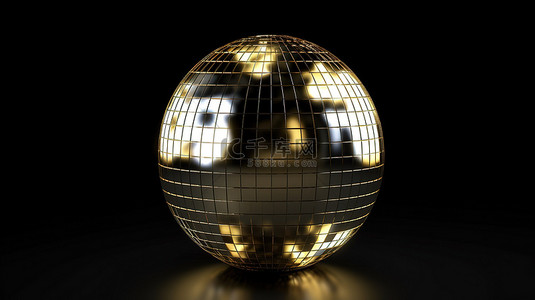 装饰球球背景图片_黑色背景上隔离的镜子闪光俱乐部装饰球的 3D 插图