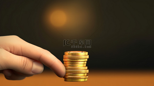 商务和现金背景图片_3D 手拿着硬币堆的插图，带有现金返还和退款图标