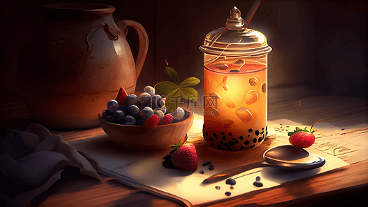 奶茶水果透明杯子背景