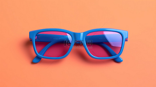 眼睛眼镜背景图片_粉红色背景上蓝色和橙色 3D 眼镜的部分视图