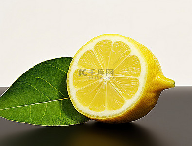 水果半个背景图片_半个柠檬，叶子照片库被裁剪
