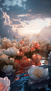 蓝天白云花卉植物浪漫梦幻卡通广告背景