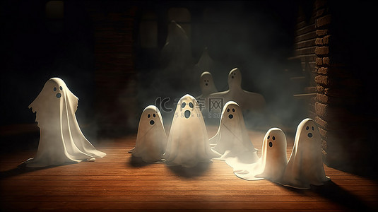 万圣节幽灵恐怖背景图片_万圣节幽灵和蝙蝠的 3D 插图