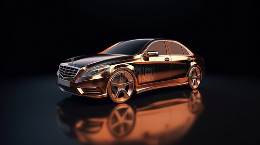 棕色车轮背景图片_时尚的棕色轿车详细的技术工艺 3D 渲染