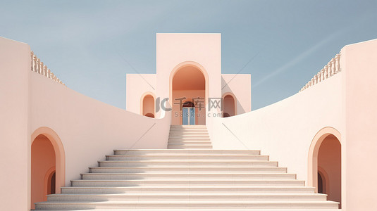 几何扁平风格背景图片_建筑设计中的时尚极简主义楼梯拱门和 3D 住房