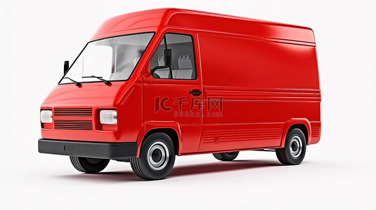 白色背景红色货车体现使用 3D 插图和渲染的全球交付概念