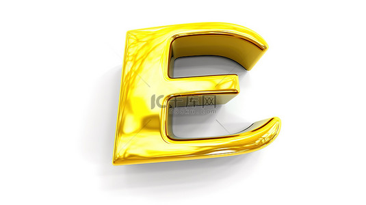 黄色车背景背景图片_白色背景，在 3D 渲染中具有小写“e”，具有光滑的金属表面