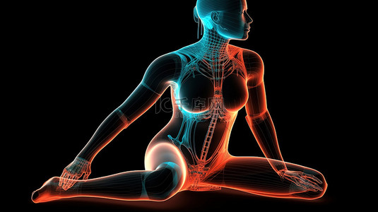 瑜伽人物背景图片_肌肉定义的 3d 女性人物仰卧姿势