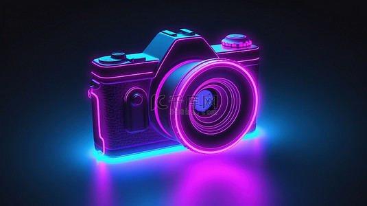 3D 渲染中发光的暗相机图标未来 ui ux 设计元素