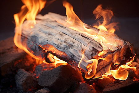燃烧的炭火背景图片_明火燃烧的木头