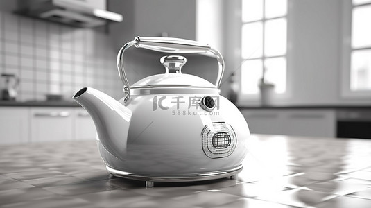 茶壶复古背景图片_经典的黑白茶壶是您厨房 3d 渲染的复古补充
