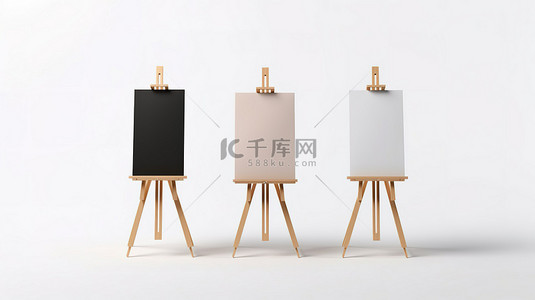 画册白板背景图片_广告架或画架的孤立白色背景 3D 渲染