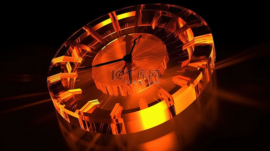 充满活力的 3D 时钟发光橙色切片切割设计，配有丙烯酸针和明亮的时标
