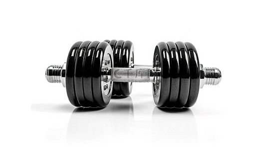 运动器材健身背景图片_白色背景展示 3D 渲染的黑色金属哑铃作为健身和运动器材符号