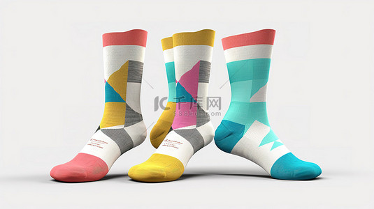 3D 渲染的一双带有独立标签模型的袜子