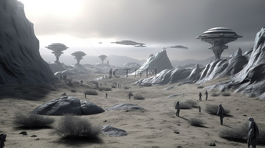 科幻空间背景背景图片_3D科幻小说中的空灵外星景观