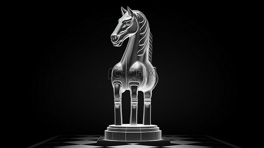 具有单色单色轮廓国际象棋骑士渲染的 3D 游戏图标