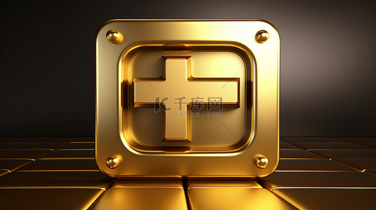 哑光金板上的金色主题标签图标 3D 渲染的社交媒体符号