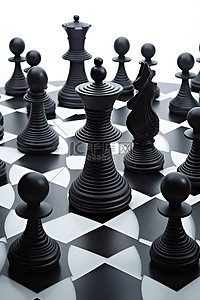 国际象棋王棋子背景图片_带有黑色棋子的黑色国际象棋游戏