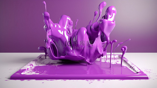 带有 3d 呈现紫色渐变液体的白板
