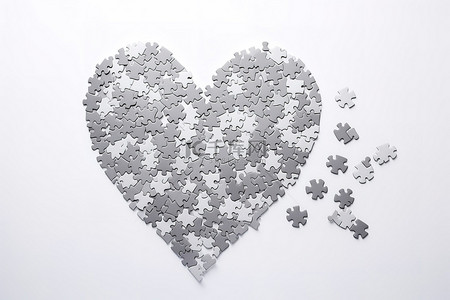 心粒子背景图片_白色表面上由拼图碎片制成的心