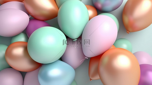 柔和色调气球背景的 3D 渲染