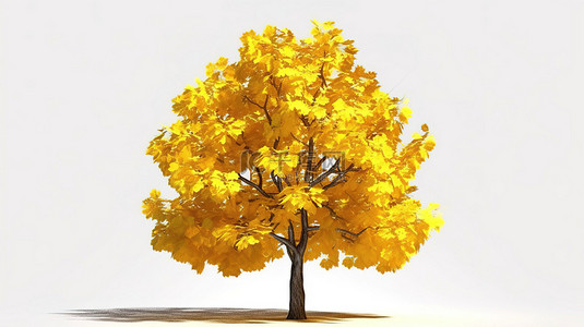 3d 渲染中的孤立黄叶树