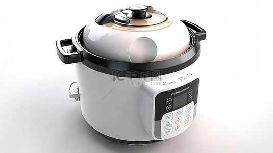厨房电器电背景图片_白色背景下当代电多功能炊具的 3D 渲染