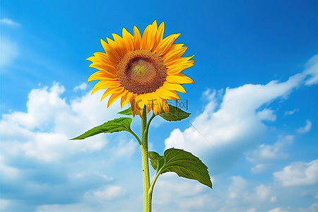 生长植物背景图片_向日葵在蓝天的映衬下生长