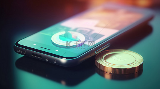 智能手机上的虚拟手持硬币说明省钱的在线支付和投资