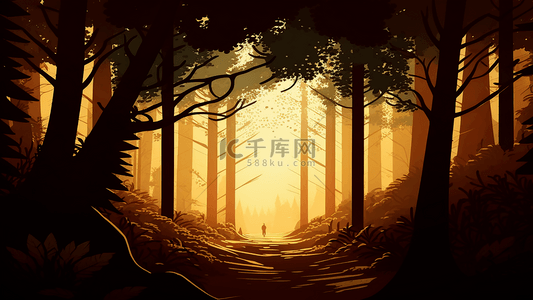 森林黄色光逆光卡通背景