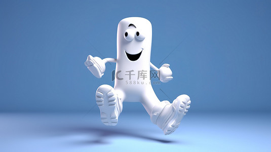穿着白色靴子跳跃和奔跑的灵活卡通脚的 3D 渲染插图