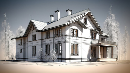 房子手绘建筑背景图片_手绘风格的房屋项目 3D 渲染