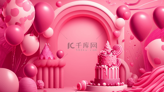 生日蛋糕气球粉色背景图片_生日蛋糕粉色背景