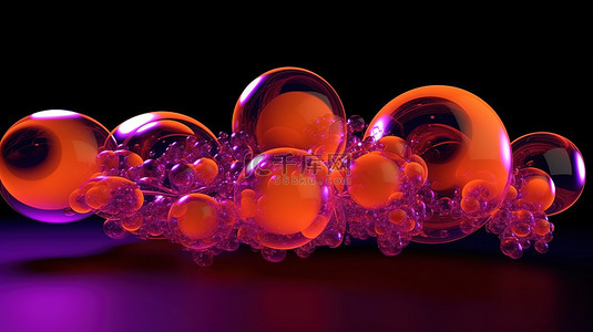 带有亮橙色和红色斑点的淡紫色球体引人注目的抽象 3D 插图
