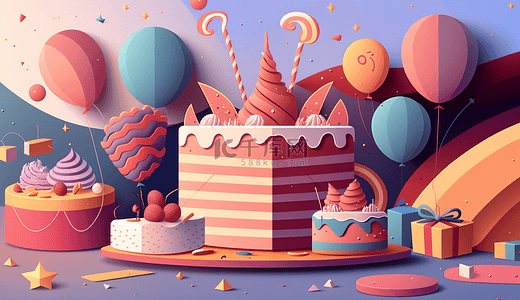 生日蛋糕卡通背景图片_生日蛋糕气球背景
