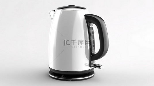 茶壶西式茶壶背景图片_3D 渲染的空白画布上的当代电热水壶