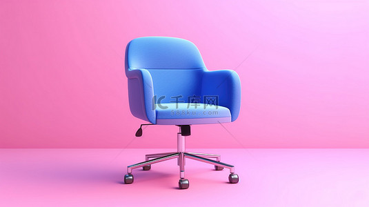 粉红色背景，带有蓝色老板办公椅 3d 渲染