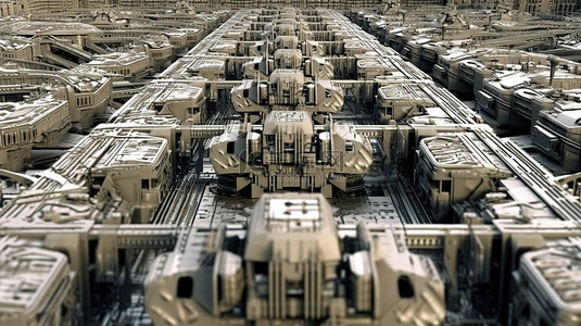 军事工业领域的复杂性 3D 渲染插图