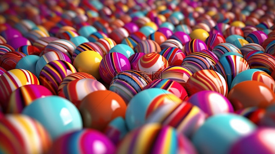 运动中充满活力的条纹抽象 3D 飞行彩色球的插图
