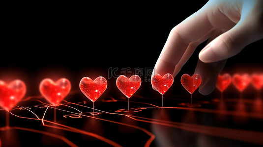 互锁的红心和心电图象征着医学中的爱和关怀