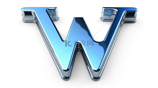 3d 渲染大写字母 v 在白色背景上有光泽的蓝色镀铬