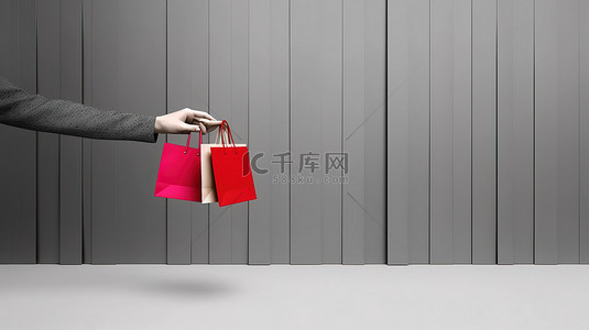 风扇商城背景图片_3d 渲染信用卡和手持购物袋