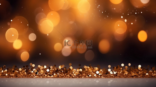 星光发光背景图片_优雅的金色灰尘散景 3D 渲染豪华背景的插图，具有模糊的光效果