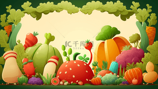 水果边框背景图片_蔬菜黄绿色创意边框背景